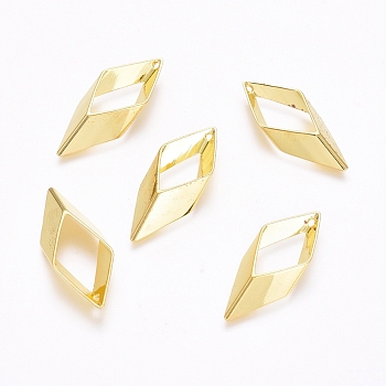 Rack Plating Brass Pendants,   Rhombus, Golden, 27x11x4.5mm, Hole: 0.8mm