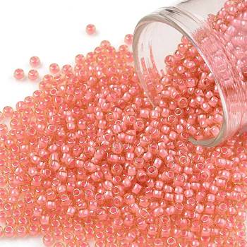 TOHO Round Seed Beads, Japanese Seed Beads, (956) Inside Color Jonquil/Coral Lined, 11/0, 2.2mm, Hole: 0.8mm, about 1110pcs/10g