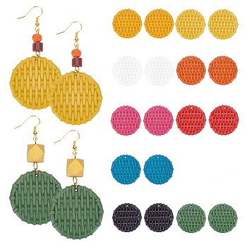 PandaHall Elite 18pcs 9 colors Opaque Resin Imitation Woven Rattern Pendants, Flat Round Charm, Mixed Color, 38x5mm, Hole: 1.2mm, 2pcs/color