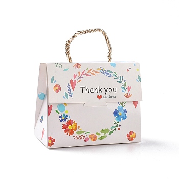 Rectangle Paper Gift Boxes with Handle Rope, for Gift Wrapping, Floral Pattern, 14x7x10.5cm