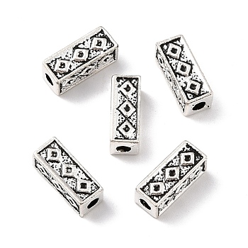 Tibetan Style Alloy Beads, Rectangle, Antique Silver, 14.5x5.5x5.5mm, Hole: 2.6mm