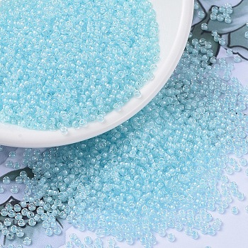 MIYUKI Round Rocailles Beads, Japanese Seed Beads, (RR220) Aqua Mist Lined Crystal, 11/0, 2x1.3mm, Hole: 0.8mm, about 5500pcs/50g