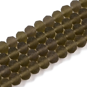 Transparent Glass Beads Strands, Faceted, Frosted, Rondelle, Coffee, 8mm, Hole: 1mm, about 64~65pcs/strand, 40~41cm