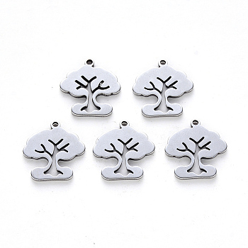 304 Stainless Steel Charms, Laser Cut, Tree of Life, Stainless Steel Color, 15x14x1mm, Hole: 1.2mm