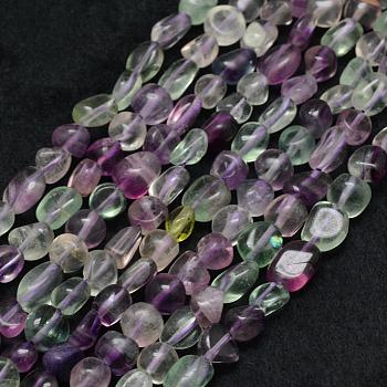 Natural Fluorite Beads Strands, Tumbled Stone, Nuggets, 7~9x5~8mm, Hole: 1mm, about 55~61pcs/strand, 15.3 inch(39cm)