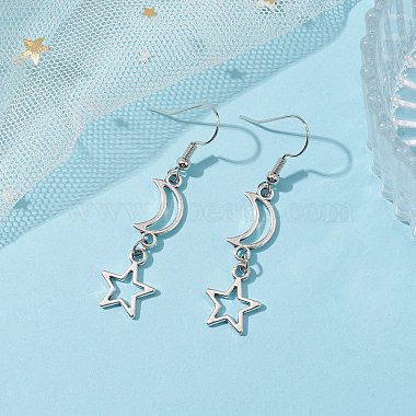 Moon & Star Hollow Alloy Dangle Earrings for Women(EJEW-JE05627)-2