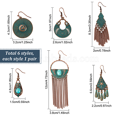 6 paires 6 boucles d'oreilles pendantes en alliage de style ethnique avec épingles en fer(EJEW-AN0004-48)-2