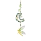 Wire Wrapped Natural Green Aventurine & Aquamarine Chip & Brass Moon Hanging Ornaments(HJEW-TA00216)-1