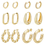 6 Pairs Brass Hoop Earring & Stud Earring Sets, Twist & Ring & Oval, Golden, 13~26x14~26x2~9mm(EJEW-UN0005-41)