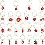 Alloy Enamel Wine Glass Charms, with Brass Wine Glass Charms Ring, Mixed Shapes, Red, 39~48mm, 24pcs/set(AJEW-SC00015)