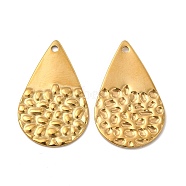 Ion Plating(IP) 304 Stainless Steel Pendants, Teardop Charms, Real 18K Gold Plated, 30x17x1mm, Hole: 1.6mm(X-STAS-A070-31G)
