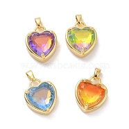 Glass Pendants, with Golden Plated Brass Findings, Cadmium Free & Lead Free, Heart, Mixed Color, 18x14.5x8mm, Hole: 4x6mm(KK-G424-14G)