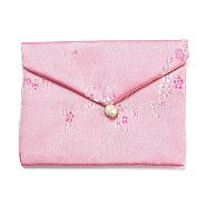 Chinese Style Floral Cloth Jewelry Storage Pouches, with Plastic Button, Rectangle Jewelry Gift Case for Bracelets, Earrings, Rings, Random Pattern, Pink, 9.5x12x0.3~0.7cm(AJEW-D065-01C-04)
