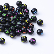 Craft Acrylic Horizontal Hole Letter Beads, Round, Mixed Color, 7~8mm, Hole: 1.5mm(X-SACR-S201-01)