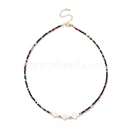 Shell Cross & Glass Beaded Necklace for Women, Colorful, 17.13 inch(43.5cm)(NJEW-JN03910-02)