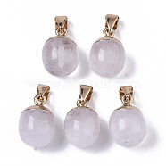 Top Golden Plated Natural Quartz Crystal Pendants, Rock Crystal Pendants, with Iron Snap on Bails & Loop, Barrel, 17~19x11.5~12.5mm, Hole: 4x6mm(G-T131-03O)