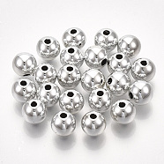 UV Plating ABS Plastic Beads, Round, Platinum Plated, 12x11.5mm, Hole: 2mm(CCB-S162-29D-04)