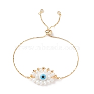 Lampwork & Glass Braided Horse Eye Slider Bracelet, Brass Jewelry for Women, Golden, 10-1/4 inch(26cm)(BJEW-TA00155)