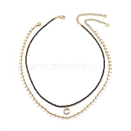 2Pcs 2 Style 304 Stainless Steel Moon & Star Pendant Necklaces Set, Natural Obsidian Round Beaded Necklaces with Brass Chains for Women, Golden, 16.14 inch(41cm), 16.54 inch(42cm), 1Pc/style(NJEW-JN04030)