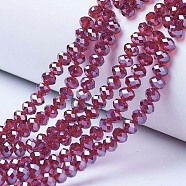 Electroplate Glass Beads Strands, Pearl Luster Plated, Faceted, Rondelle, Medium Violet Red, 3x2mm, Hole: 0.8mm, about 165~169pcs/strand, 15~16 inch(38~40cm)(X-EGLA-A034-T2mm-A02)