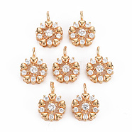 Rack Plating Brass Micro Pave Clear Cubic Zirconia Pendants, Long-Lasting Plated, Cadmium Free & Lead Free, Flat Round with Heart, Light Gold, 15.5x11x4.5mm, Hole: 2mm(KK-T060-49-RS)