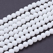Faceted(32 Facets) Glass Beads Strands, Round, White, 6mm, Hole: 1.2mm, about 88~91pcs/strand, 19.49 inch~20.08 inch(49.5~51cm)(EGLA-J042-6mm-26)