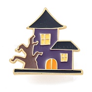 Halloween Theme Golden Alloy Brooches, Enamel Pins, House, 27.5x29x1.5mm(JEWB-Z023-01C)