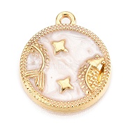 Alloy Enamel Pendants, Golden, Flat Round Charm, Pisces, 18x15.5x2mm, Hole: 1.4mm(ENAM-T021-03C)