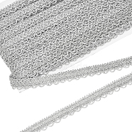 Polyester Braided Metallic Lace Trim, for Curtain, Clothes Decoration, Silver, 5/8 inch(15mm), about 20.00 Yards(18.29m)/Card(SRIB-WH0011-180A-02)