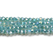 Baking Painted Transparent Glass Beads Strands, Imitation Opalite, AB Color, Faceted, Bicone, Light Sea Green, 3x2.5mm, Hole: 0.8mm, about 168~172pcs/strand, 16.30~17.01 inch(41.4~43.2cm)(DGLA-F002-04C)