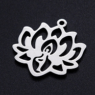201 Stainless Steel Pendants, Filigree Joiners Findings, for Chakra, Laser Cut, Lotus Flower with Yoga, Stainless Steel Color, 21.5x19.5x1mm, Hole: 1.4mm(STAS-S105-JN884-1)