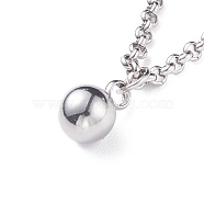 304 Stainless Steel Round Ball Pendant Necklace with Rolo Chains for Men Women, Stainless Steel Color, 16.02 inch(40.7cm)(NJEW-JN03845-02)