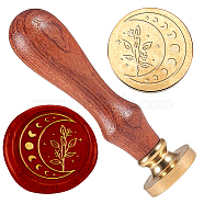 Wax Seal Stamp Set, Golden Plated Sealing Wax Stamp Solid Brass Head, with Retro Wood Handle, for Envelopes Invitations, Gift Card, Moon, 83x22mm, Head: 7.5mm, Stamps: 25x14.5mm(AJEW-WH0208-1050)