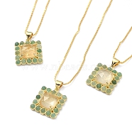 Natural Yellow Agate & Green Aventurine Rectangle Pendant Necklace, Real 18K Gold Plated Brass Jewelry, 17.48~17.68 inch(44.4~44.9cm)(NJEW-B089-01G-01)