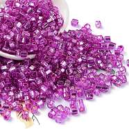 Glass Seed Beads, Silver Lined, Square, Purple, 3~4x3x3mm, Hole: 1.2mm, about 6300pcs/pound(SEED-M011-01A-18)