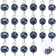 Natural Cultured Freshwater Pearl Potato Connector Charms, with Platinum Tone 304 Stainless Steel Double Loops, Prussian Blue, 16mm, Hole: 2mm, 30pcs/box(PALLOY-SC00015)