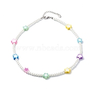 Glass Pearl Round Beaded Necklaces for Kid, with Polymer Clay Star Beads, Colorful, 16.06 inch(40.8cm) (NJEW-JN03604)
