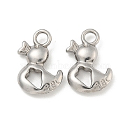 Non-Tarnish 304 Stainless Steel Pendants, Duck with Letter ABC Charms, Stainless Steel Color, 18.5x13.5x3.5mm, Hole: 2.8mm(STAS-N103-82P)