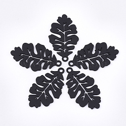 Spray Painted Alloy Pendants, Leaf, Black, 33x19x1mm, Hole: 2mm(X-PALLOY-T067-15A)