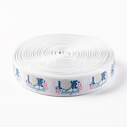 Single Face Word Love with Volleyball Printed Polyester Grosgrain Ribbons, White, 1 inch(25mm), 0.4mm(SRIB-P019-04)