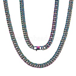 Men's 304 Stainless Steel Cuban Link Chain Necklace, Faceted Curb Chain Necklace, Rainbow Color, 10mm, 18-1/8 inch(45.9cm)(NJEW-SZ0001-42A)