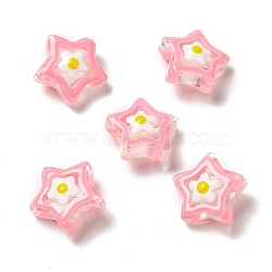 Transparent Glass Beads, Hand Drawn Beads, with Enamel, Star, Pink, 13x13x7mm, Hole: 1mm(GLAA-B008-02A)