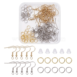 DIY Earring Making Kit, Including 304 Stainless Steel Earring Hooks & Jump Rings, Plastic Nuts, Golden & Stainless Steel Color, 180pcs/box(DIY-YW0004-03)
