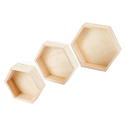 Pinewood Jewelry Trays Set, Hexagon, BurlyWood, 4~6-1/4x4-5/8~7-5/7x1-1/4 inch(10.2~14.8x11.7~17.1x3.2cm), 3pcs/set(DJEW-WH0010-43)