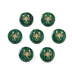 Synthetic Malachite Beads, with Golden Tone Brass Slices, Flat Round with Constellations, Scorpio, 15x4mm, Hole: 1mm(G-F775-D02)