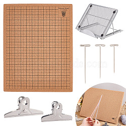 GOMAKERER Cork Crochet Blocking Board Kits, Stainless Steel Position Needle, Iron Book Holder Stand and 401 Stainless Steel Clips, Stainless Steel Color, 37.5~407x11~306x1~47.5mm(TOOL-GO0001-14)