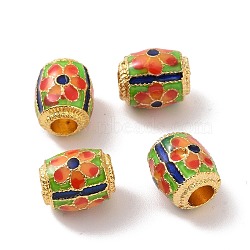 Alloy Beads, with Enamel, Barrel with Flower, Matte Gold Color, Red, 10x8mm, Hole: 3.5mm(ENAM-L039-02MG-01)