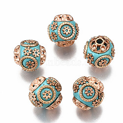 Round Handmade Indonesia Beads, with Alloy Cores, Antique Silver, Sky Blue, 15x14mm, Hole: 2mm(IPDL-R394-16)