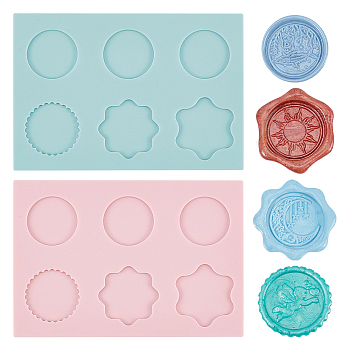 2Pcs 2 Colors Wax Particles Silicone Fixator, Wax Seal Stamp Molds for Retro Seal Stamp Making, Mixed Shapes, Mixed Color, 95x135x4.5mm, Inner Diameter: 29.5~35x29.5~35mm, 1pc/color
