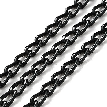 Oxidation Aluminum Faceted Curb Chains, Diamond Cut Chains, Unwelded, with Spool, Black, 6.5x3.5x1mm, about 328.08 Feet(100m)/Roll